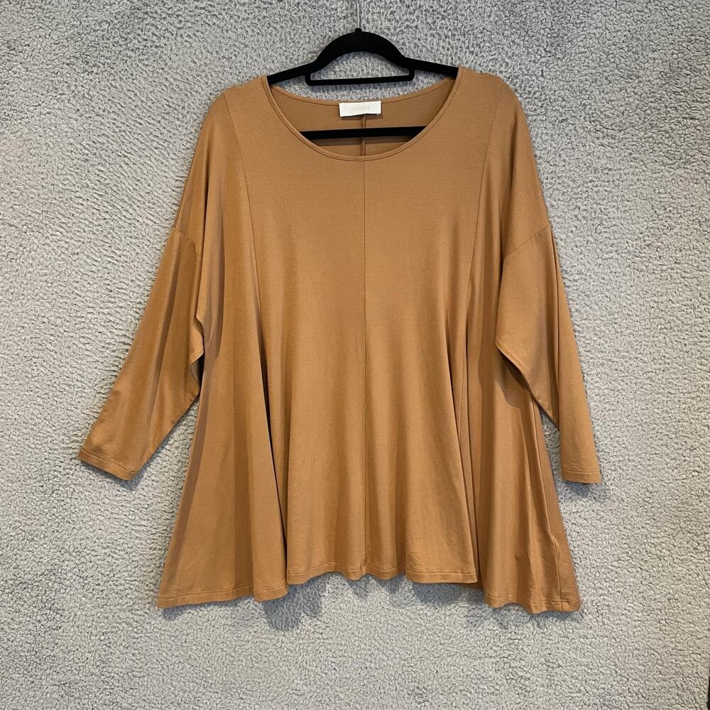 Noen Tunic Top Womens 6 Tan Brown Relaxed Fit Stretch Pullover Casual Modern